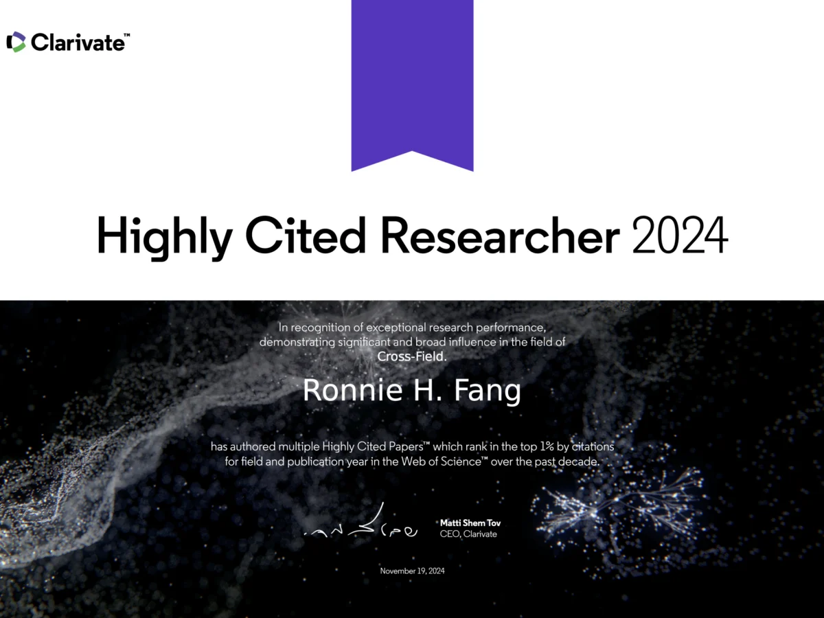 Dr. Ronnie Fang Recognized as a 2024 Highly Cited Researcher by Clarivate