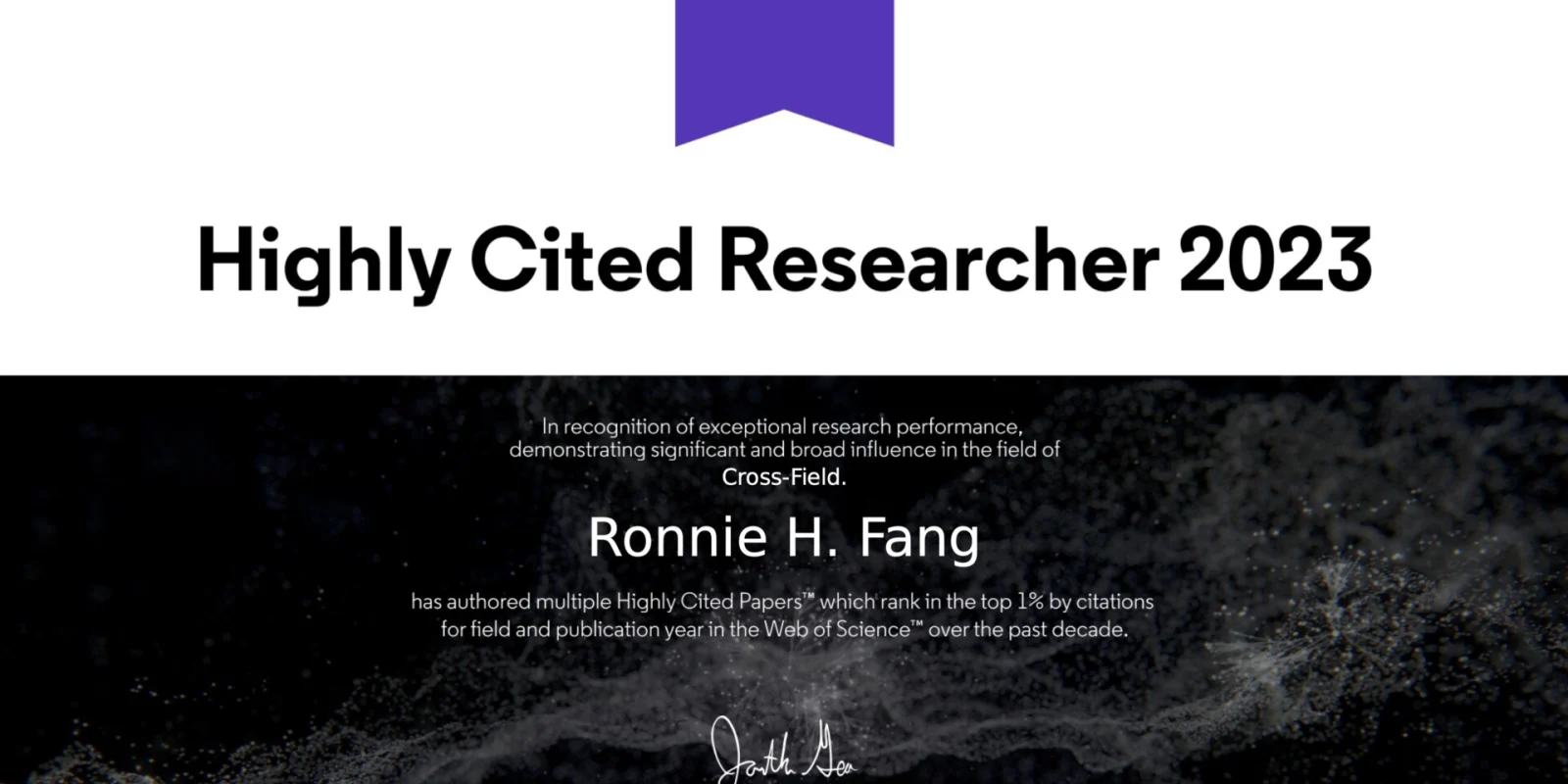 Dr. Ronnie Fang Recognized as a 2023 Highly Cited Researcher by Clarivate