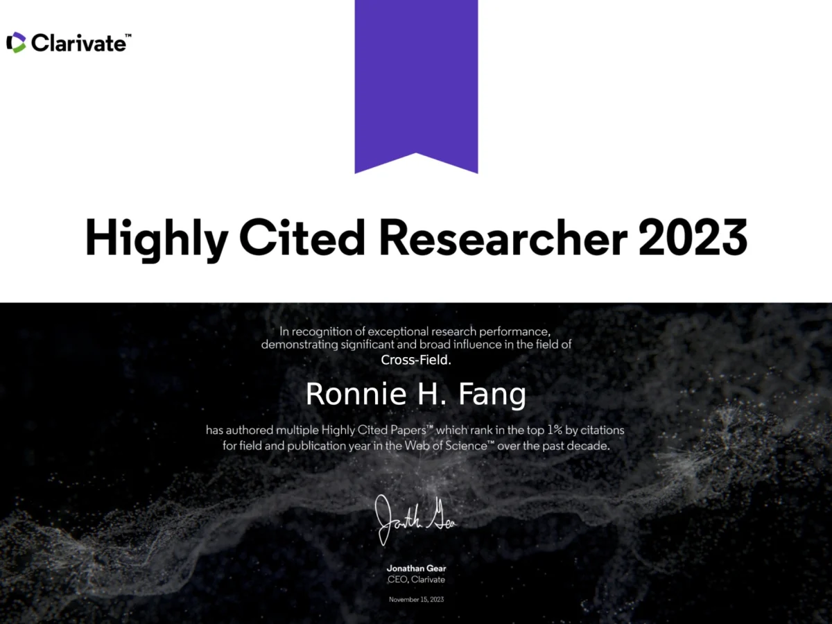 Dr. Ronnie Fang Recognized as a 2023 Highly Cited Researcher by Clarivate